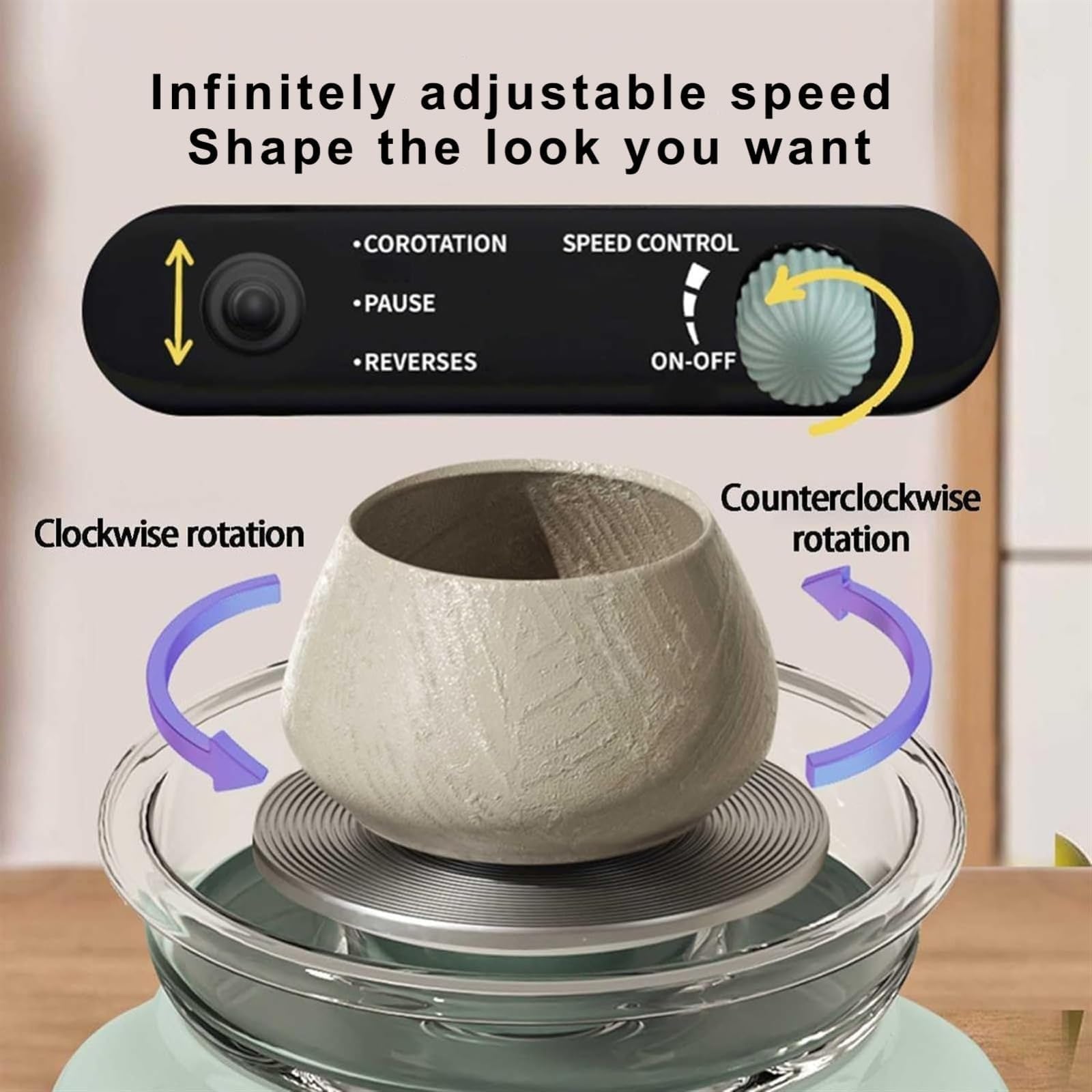 Ruota elettrica per ceramica, giradischi regolabile in avanti e indietro per adulti e principianti, macchina in ceramica per artigianato, perfetta per hobbisti e artisti