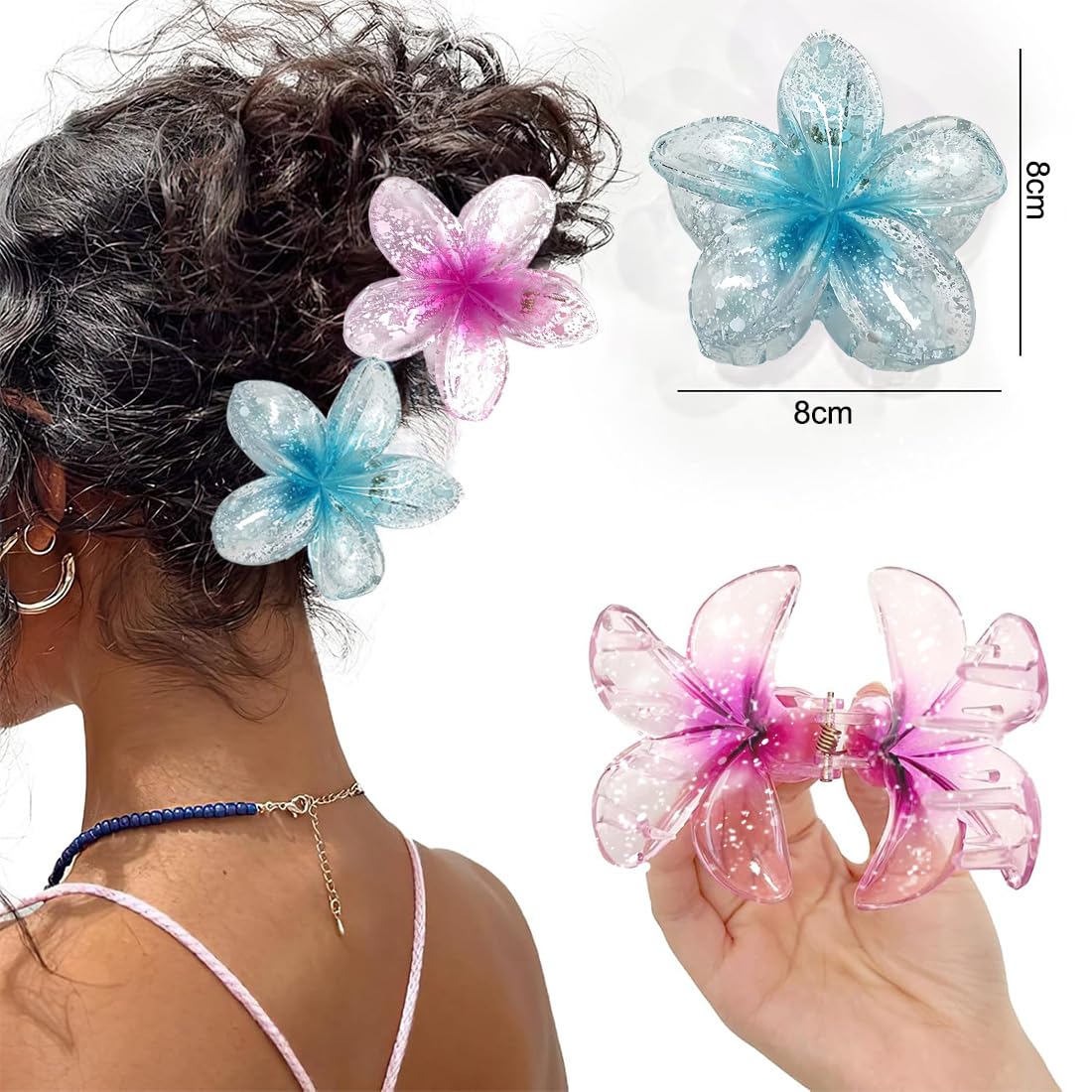 6 Pcs Flower Hair Clips Women's Claw Claw Elegant Non-Slip Plastic Clips with Flowers Durable Clips for Long Thick Hair Women for Girls and Women Summer Holidays - Image 2