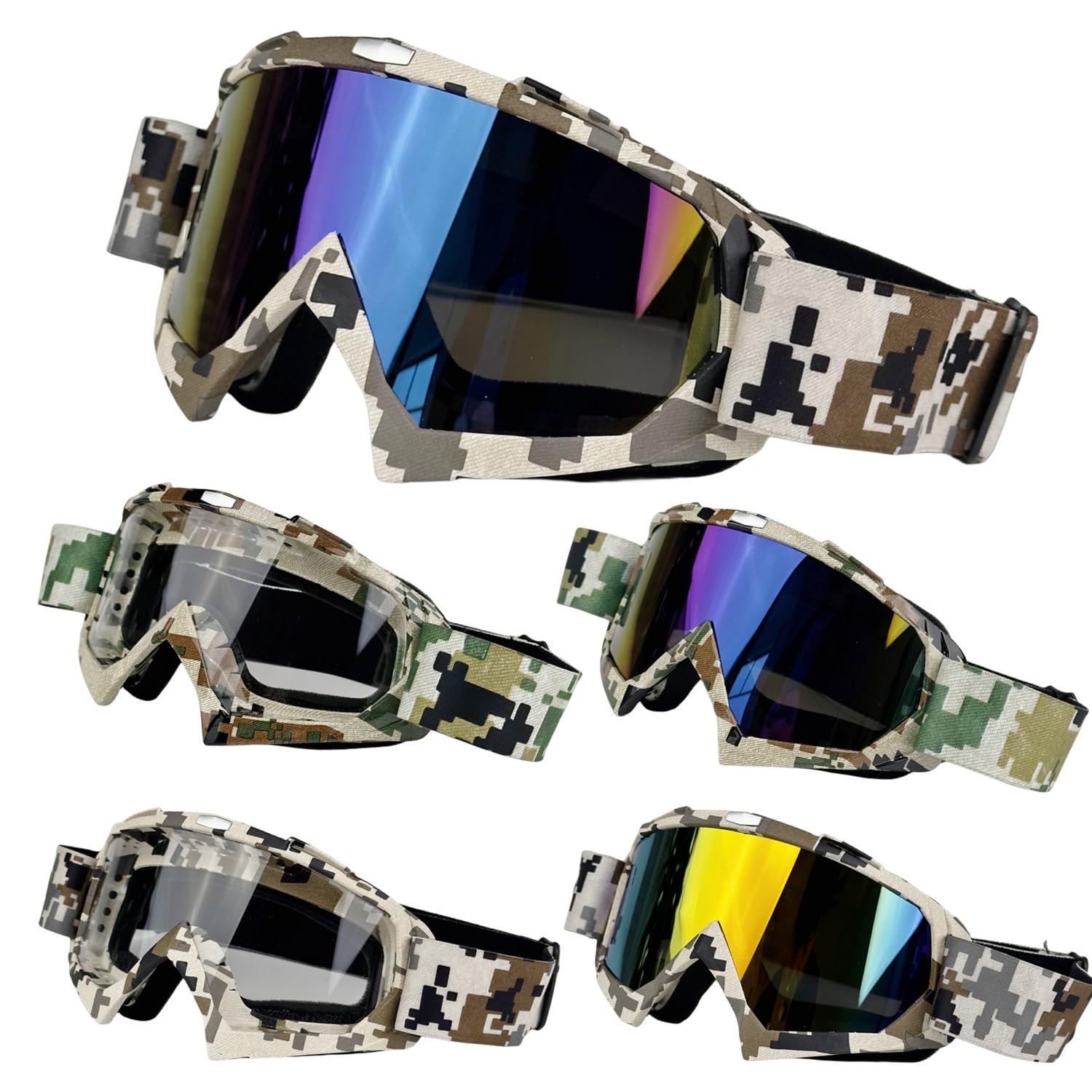 Generico Occhiali Moto,Mascherina Moto,Mascherina Motocross Occhiali da motocross professionali caccia mimetici ciclismo for motociclismo esterno casco Accessori