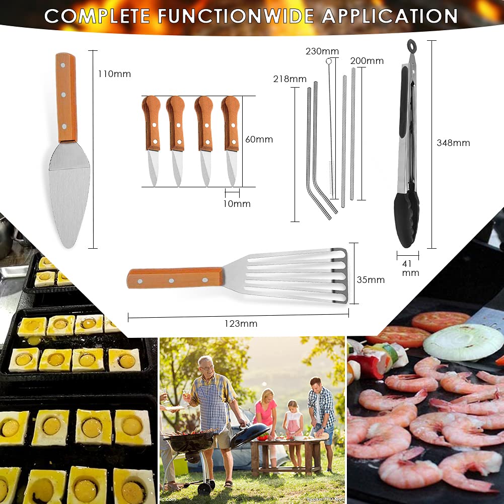 Set Di 5 Spatole E Raschietto Per Teppanyaki E Barbecue - Accessori In Acciaio Inox Con Manico In Legno - Foto 8