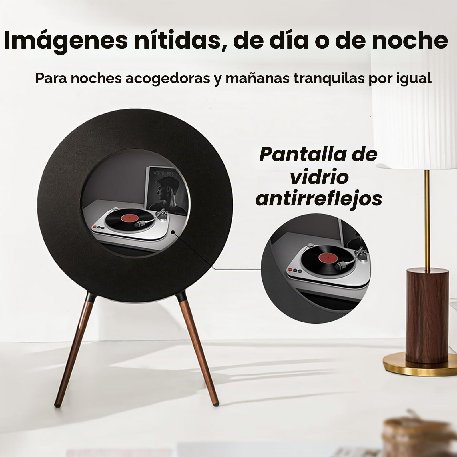 Record R1 - Altavoz Bluetooth de vinilo galardonado, pantalla de 21.5 pulgadas con letras dinámicas y arte del álbum, estéreo de alta fidelidad 2.1 de Jamo, Wi-Fi y BT 5.1, decoración de