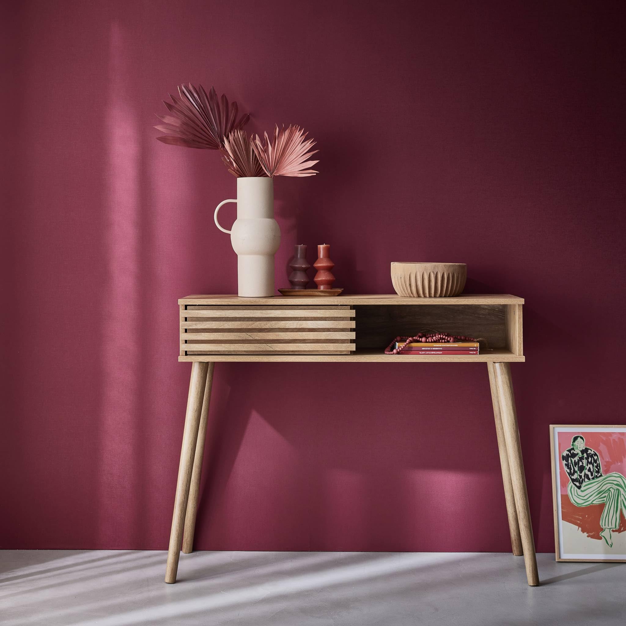 Alice's Garden sweeek - Console scandinave décor Bois avec 1 Porte coulissante rainurée 2 niches de Rangement
