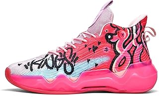 BTNCL Tênis de basquete fluorescente neutro masculino Tênis feminino superleve cano alto Sapatos de combate estilo grafite (Color : Pink, Size : 9 Women/7 Men)