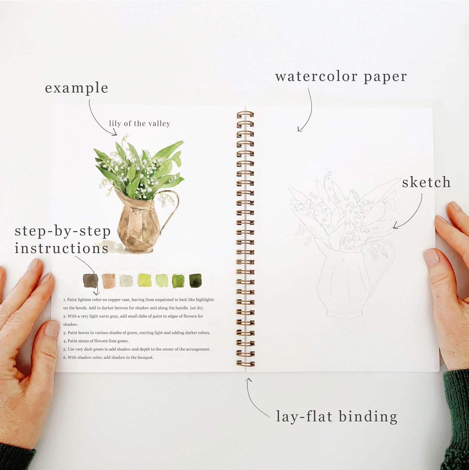 Bouquets Watercolor Workbook by Emily Lex Studio, 12 Beginner Friendly Sketched Illustrations, Lay Flat Spiral Pages, 6.5 x 9 inch, 120lb Watercolor Paper