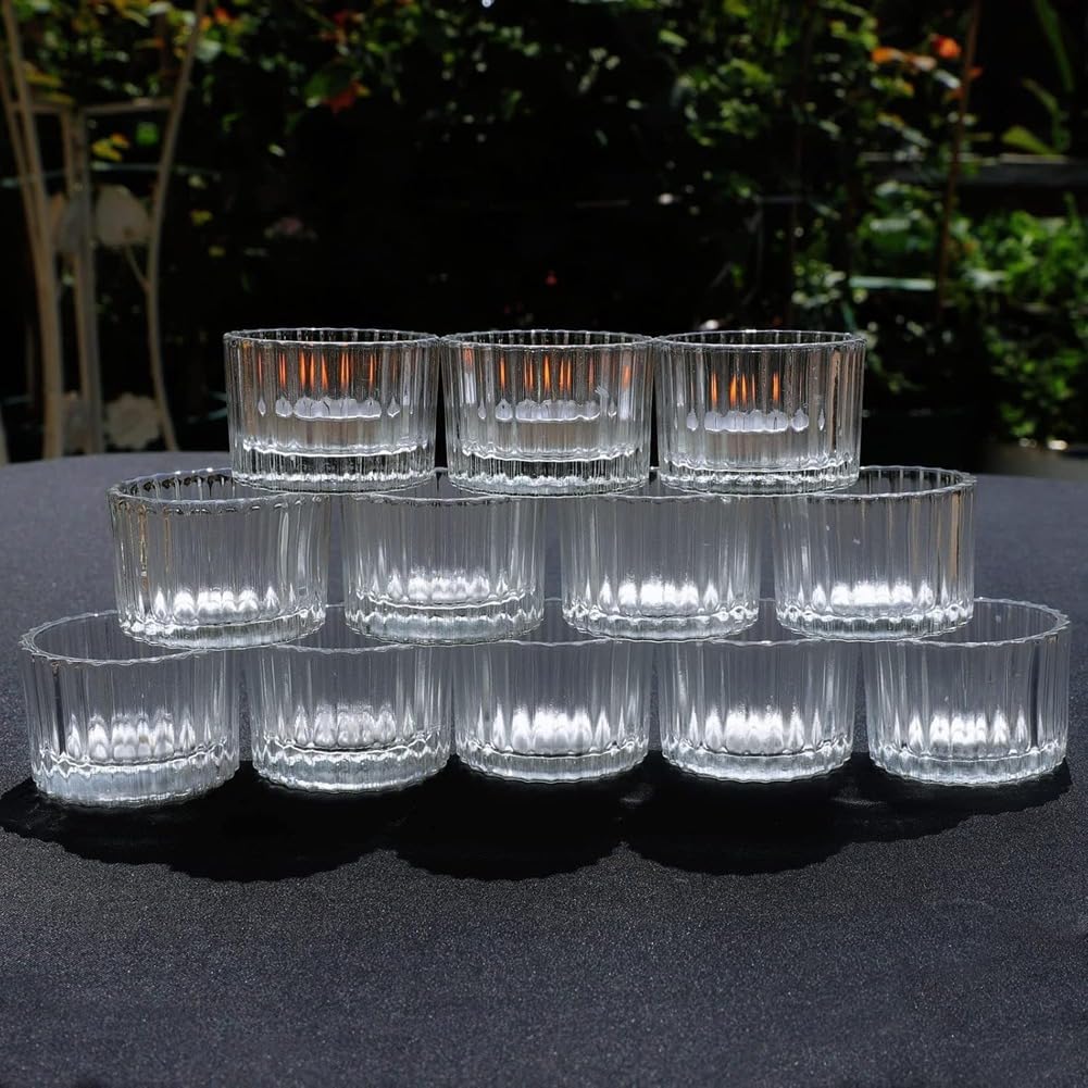 Przezroczyste świeczniki na świeczki tealight, zestaw 24 sztuk, szklane świeczniki na podgrzewacze, dekoracja stołu, na wesela, przyjęcia urodzinowe lub do