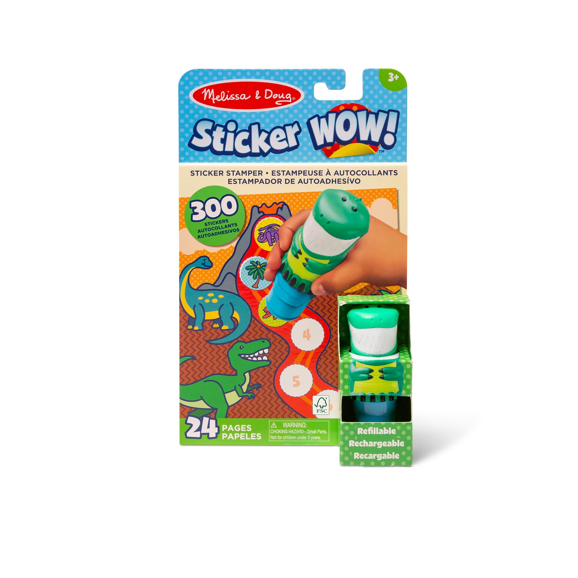 Melissa & Doug - Sticker Wow Stempel-Set Dinosaurier, Mit 300 Stickern, Nachfüllbarer Sticker-Stempel und 24-seitiger Aktivitätenblock, Für Kinder ab 3 Jahren - FSC zertifizierte