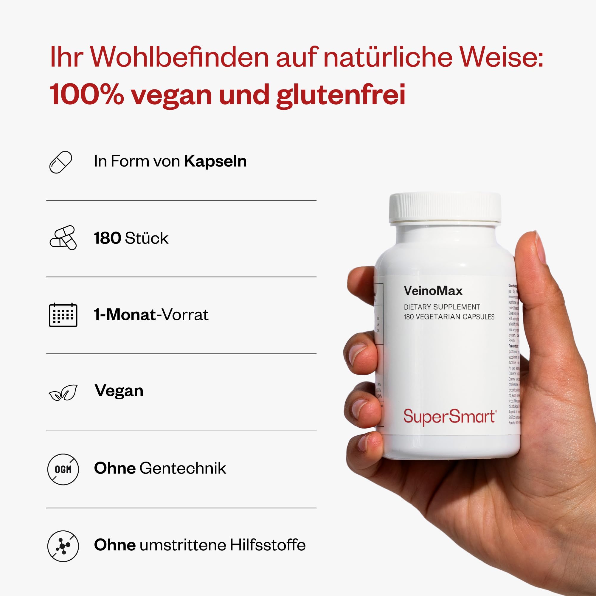 VeinoMax - Rosskastanien- und Pflanzenextrakt-Komplex - Vegan - SuperSmart