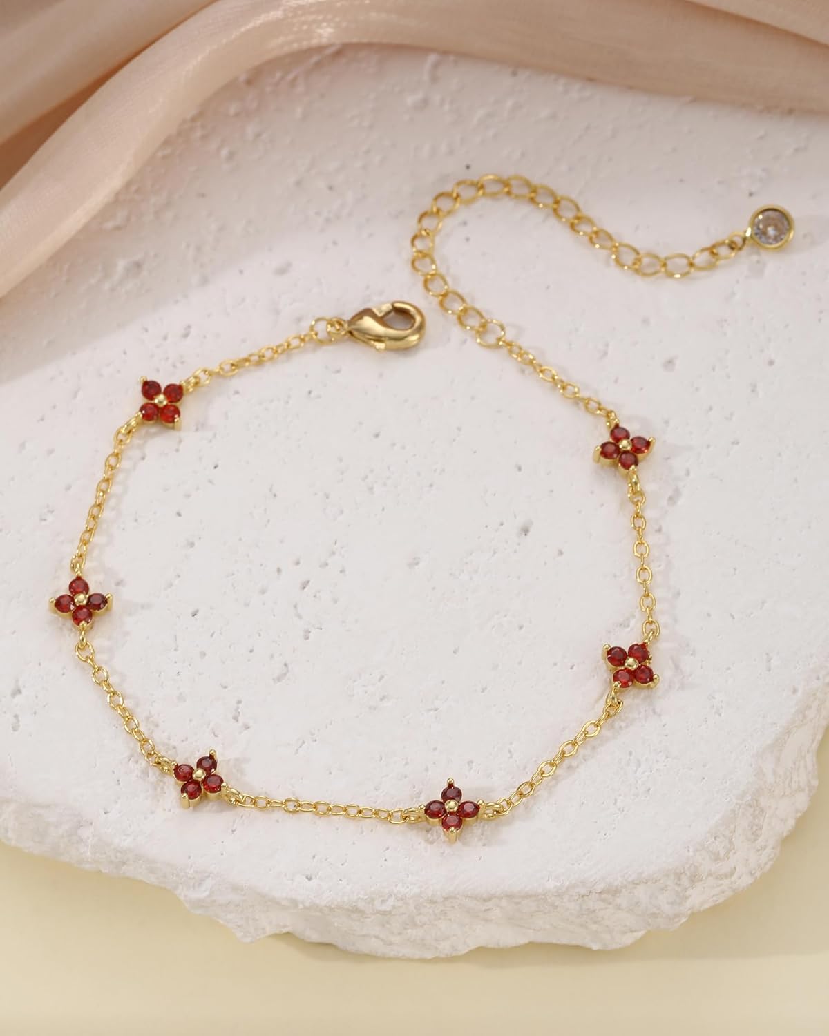 JSJOY Birthstone Bracelets for Women, 14K Gold Bracelets for Women Mom Gifts Birthday Valentines Day Gifts for Gf Dainty Flower Gift for Her Birthstone Bracelet Mothers Day Gift - Image 5