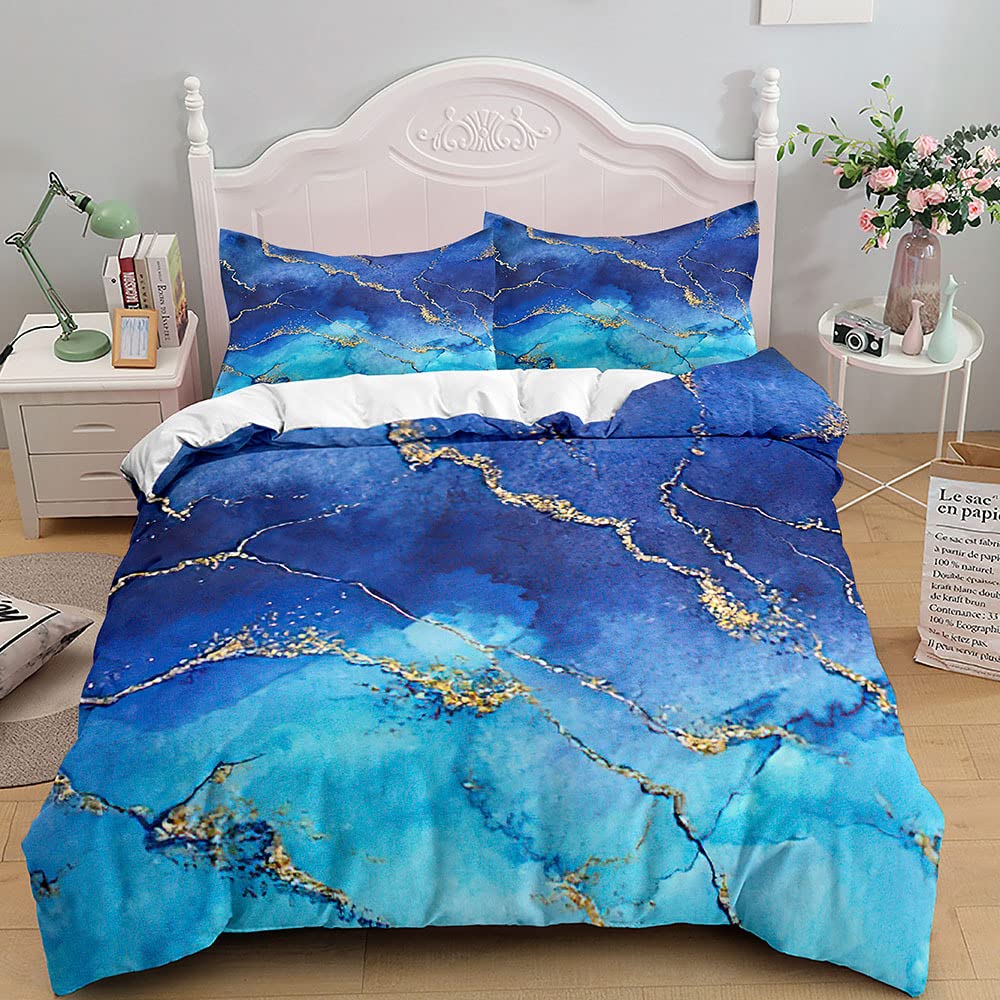 Czarny Zielony Marmur Kołdrę i Poszewki Na Poduszki Zestaw Pościeli z Zapięciem na Zamek Błyskawiczny, łatwa w Pielęgnacji Miękka Bedding Set Microfibre Girls Boys(Wielokolorowy1,140x200cm)