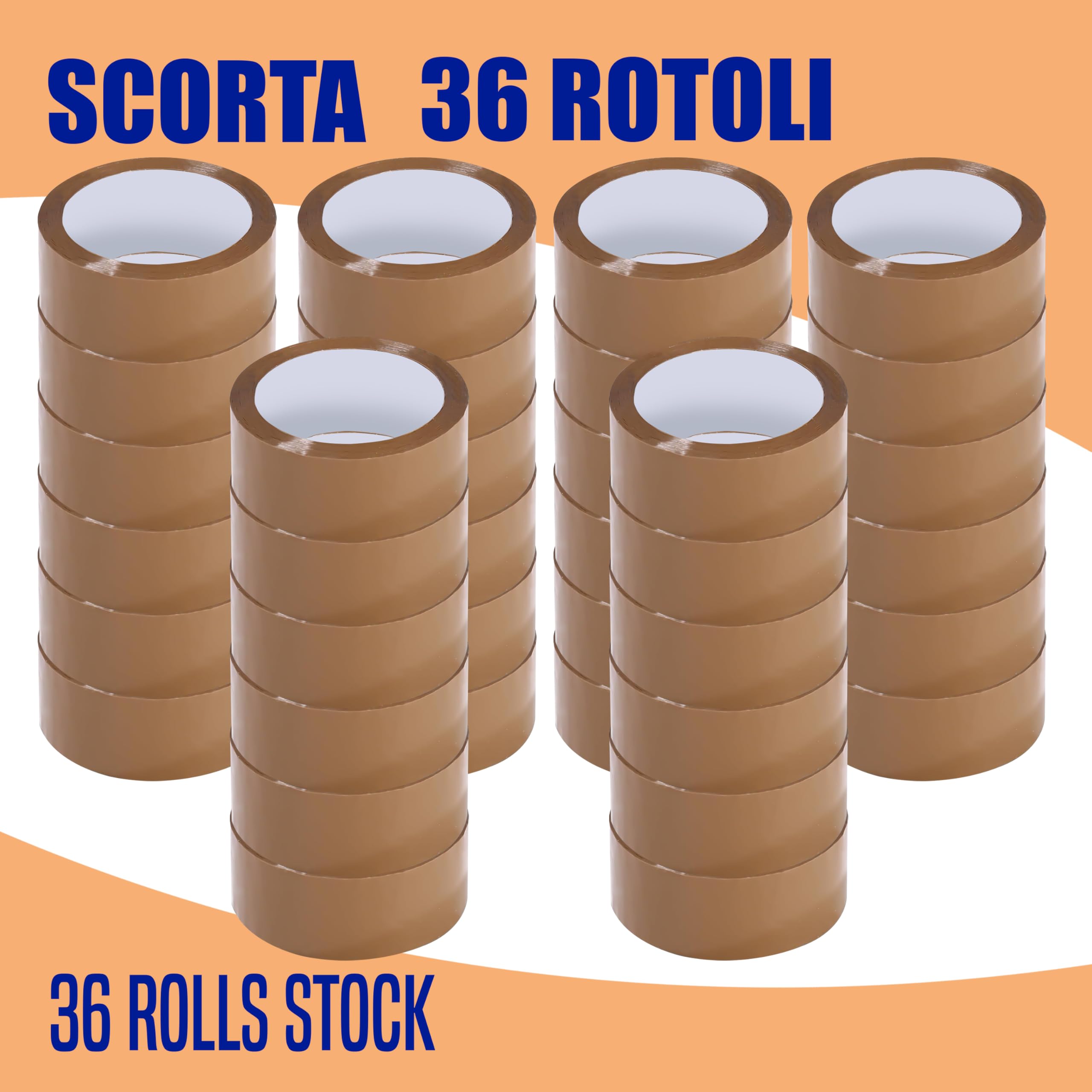GIANTO Lot de 36 rouleaux de ruban adhésif marron – 50 mm x 66 m – Rouleau acrylique pour paquets, cartons, emballage, expéditions, Havane, fabriqué en Italie (lot de 36 pièces)