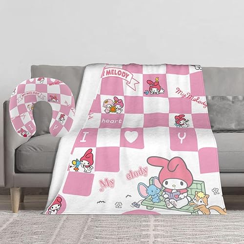 HUNTVE Manta Kawaii de 60 x 50 pulgadas para mujeres y niñas con una almohada en forma de U, manta de dibujos animados para sofá, cama, sala de estar