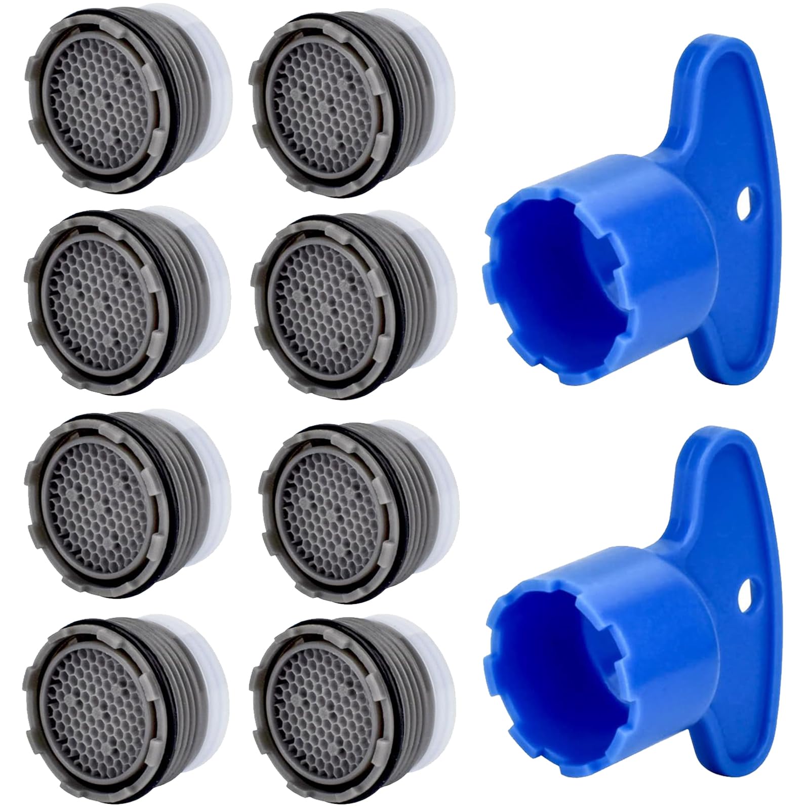 8PCS Faucet Aerator, 18.5mm Water-Saving Flow Limiter Set for Bathroom or Kitchen Replacement Parts, with 2PCS Wrench Disassembly Tool(1.5GPM)