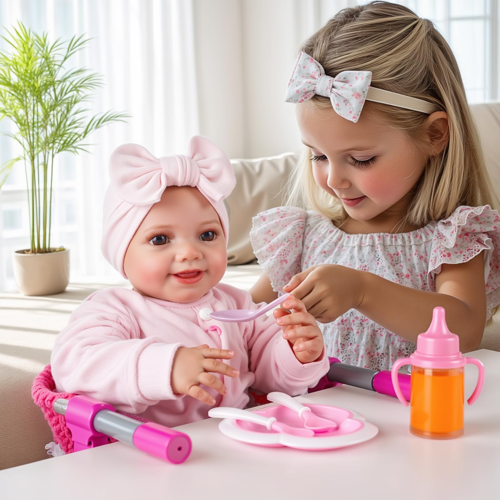 BABESIDE Baby Doll Table Seat for 12-20 Inches Dolls, Baby Doll Feeding Chair Accessories, Baby Doll Accessories Furniture fit Newborn Dolls Boys&Girls