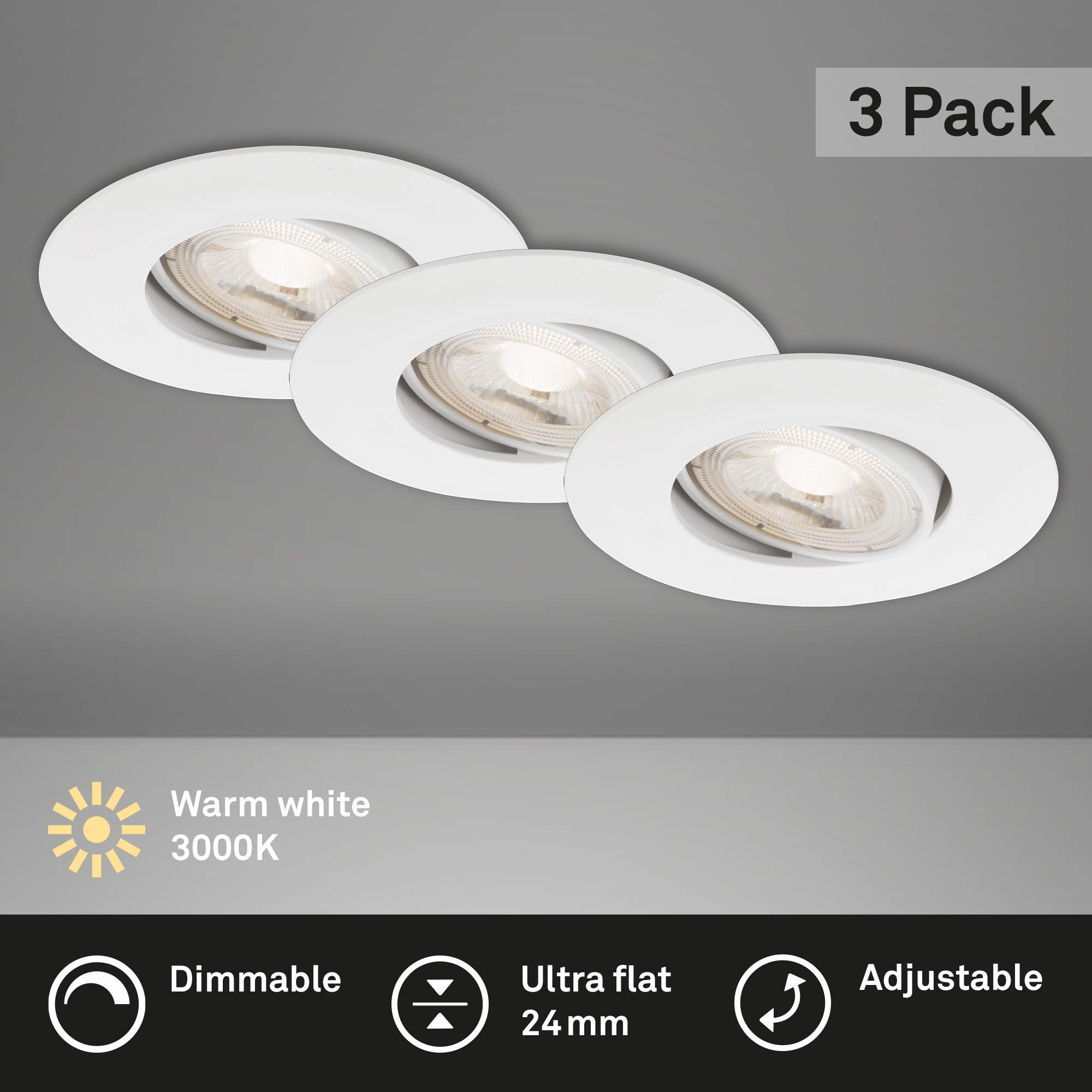 BRILONER Leuchten 7048-036 LED Recessed Lights, Set of 3, Dimmable LED Module, Swivelling, Each 5 Watt, 460 Lumens - Image 2