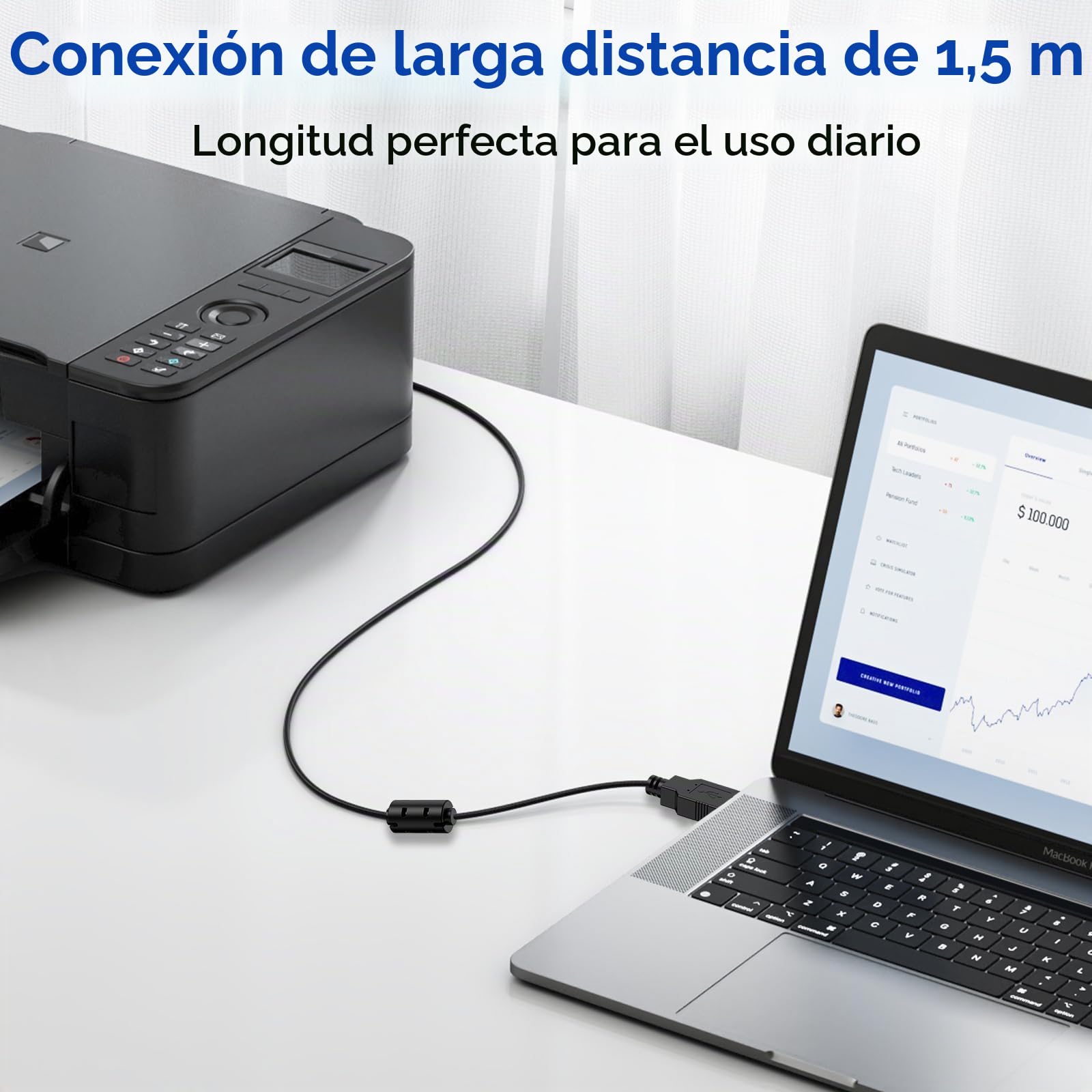 Vancle Cable USB 2.0 Impresora, Cable USB-A Macho a USB-B Macho con Conectores Dorados, para Samsung, HP, Canon, Brother, Escáner, Dell, Ricoh, Xerox, etc (1.5M)