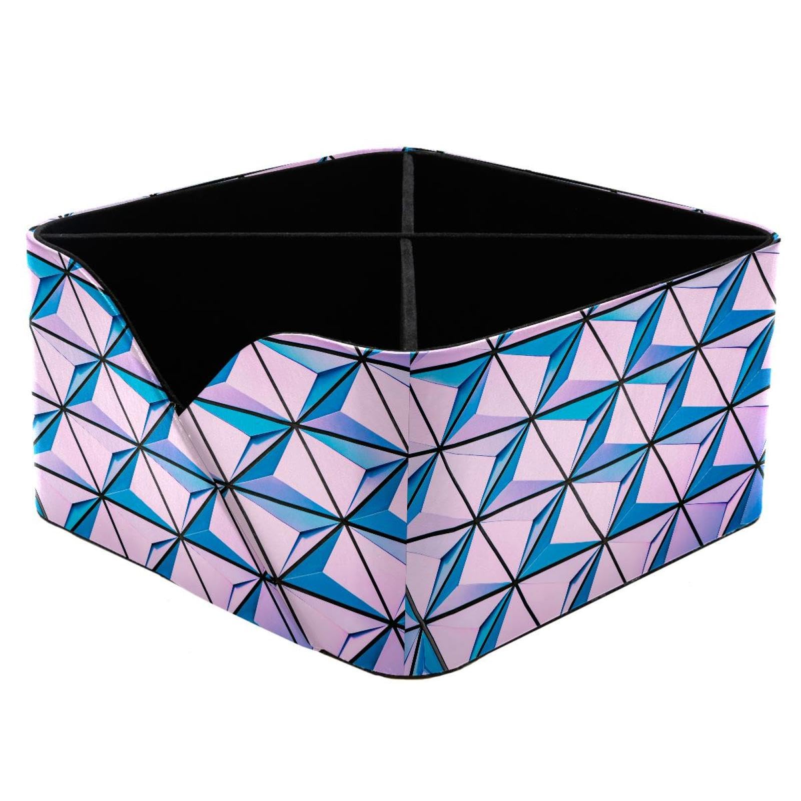 KengjuTesu Geometry Diamond Blue Pink Desktop Organizer Pen Holder, Rectangular Pencil Cup for Office, Study and Makeup Stations