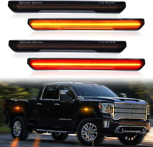 Miniatura 1 de DERMOKA Luces LED de marcador lateral para camioneta Sierra 2500HD 3500HD ámbar delantero trasero rojo guardabarros laterales del conductor, 4