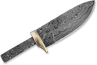 Drop Point Damascus Partial/Hidden Tang Knife Blank +Brass Finger Guard for Custom Making Knives Blade Blades Blanks Hunting - Whole Earth Supply