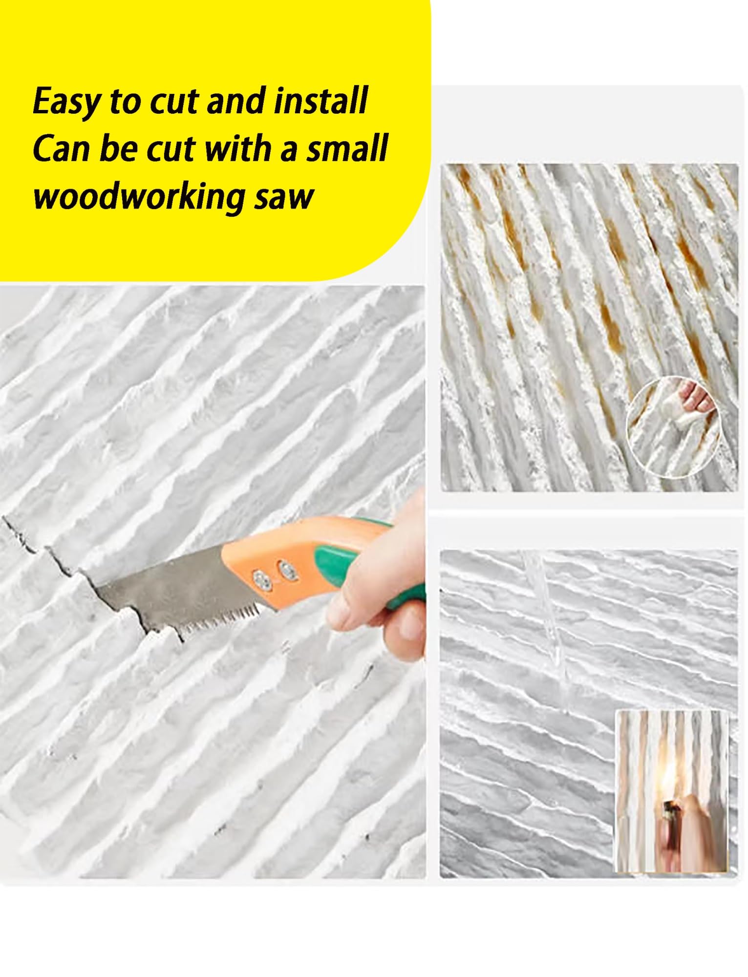 Panel de revestimiento de piedra cultivada de PU: imitación ligera de piedra apilada con textura de cascada, for for la decoración de paredes en hogares y comercios.(Light Cement Gray,4-pack)