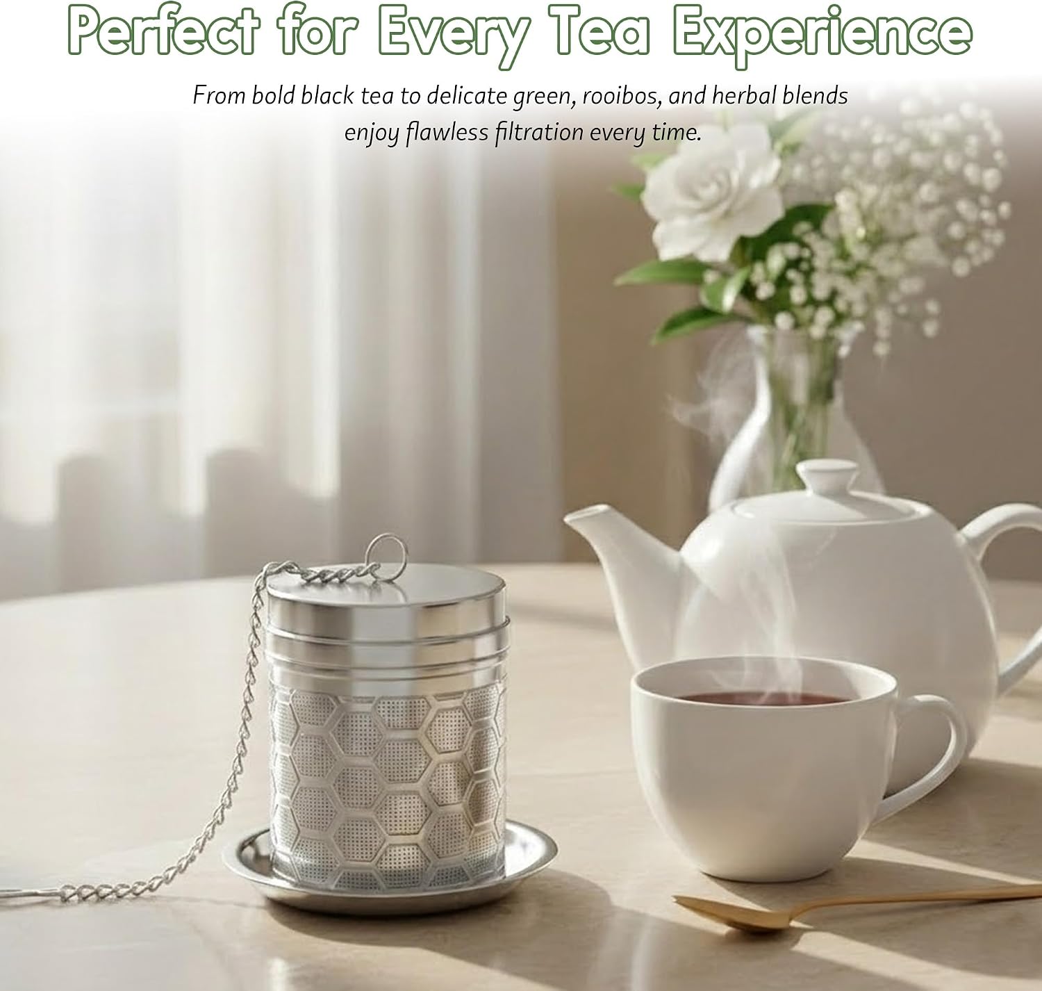 Extra Fine Mesh Tea Infuser for Loose Leaf Tea Steeper 1.5”x2.2” | 304 Stainless Steel Tea Strainers & Filters for Loose Tea, Updated Slim Threaded Lid Tea Ball for Mug, Cup, Teapot, Kettle