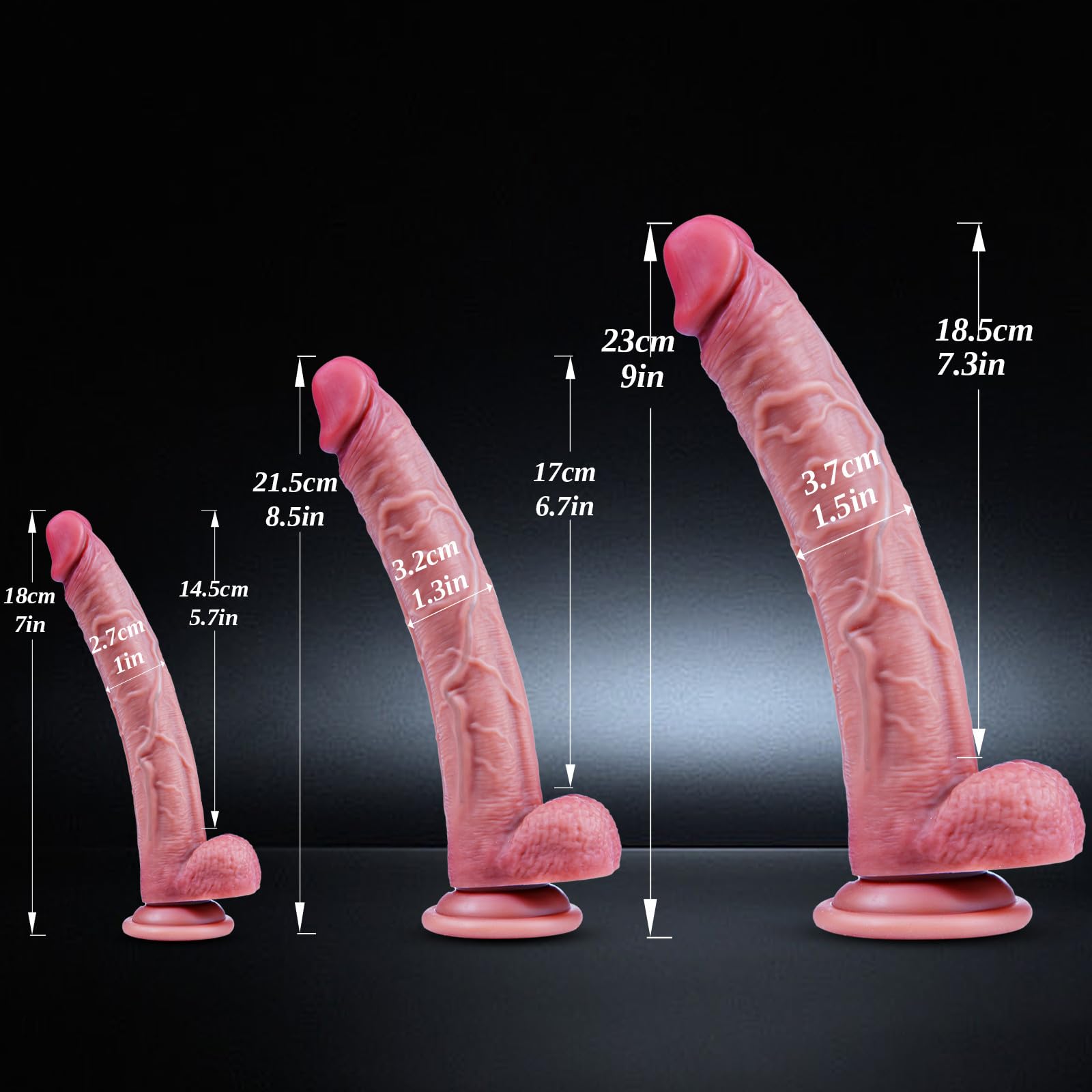 Dildo Anale Realistico 3 Pezzi (18 cm / 21,5 cm / 23 cm)Ventosa & Testicoli Silicone Morbido,Fallo Dildo Realistico Sottile per Anale & Piacere Vaginale,Strap-On Sex Toys per Donna Coppia Principianti