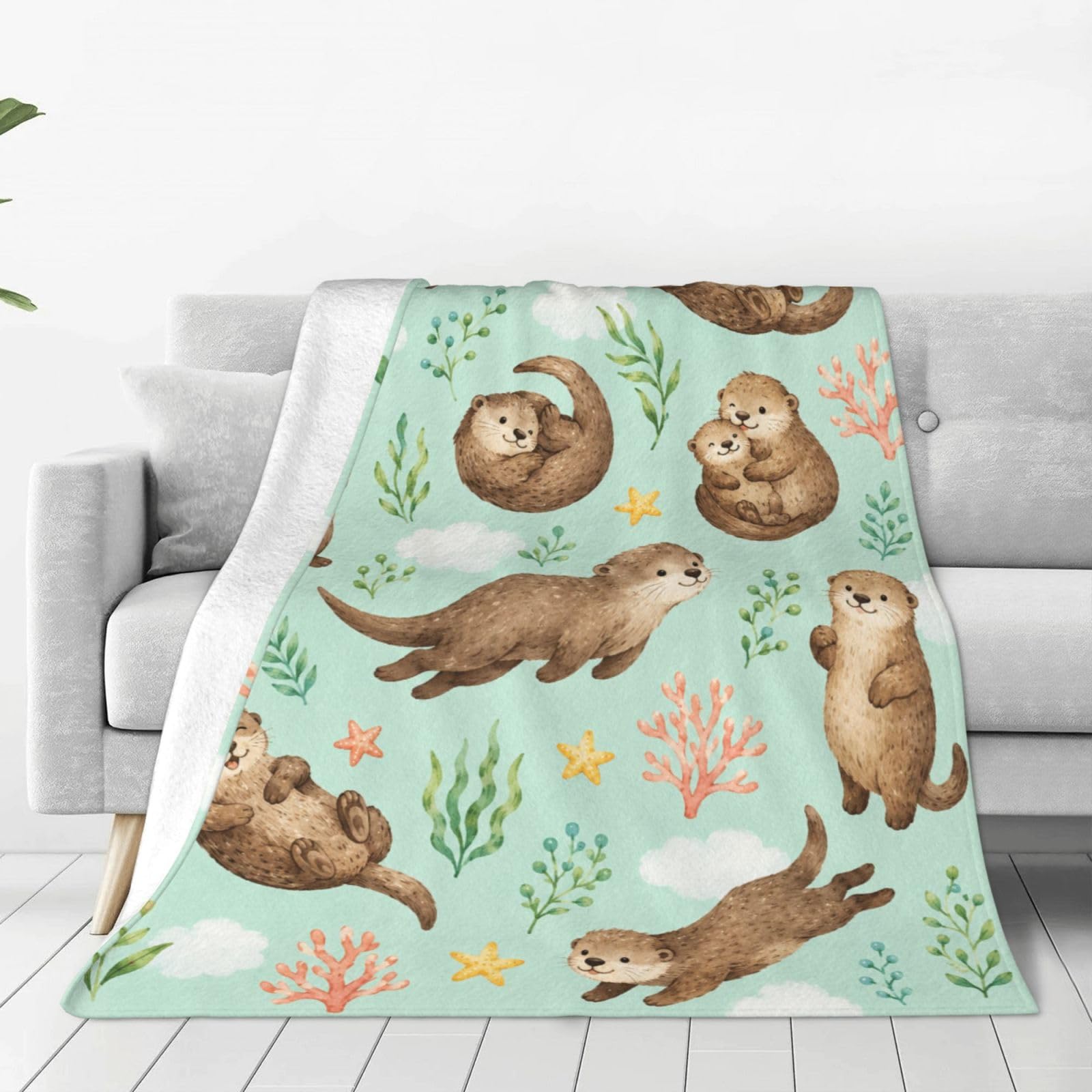 banonaty Otter Throw Blanket Sea Otter Gifts Stuff for Men Women 50"X40"