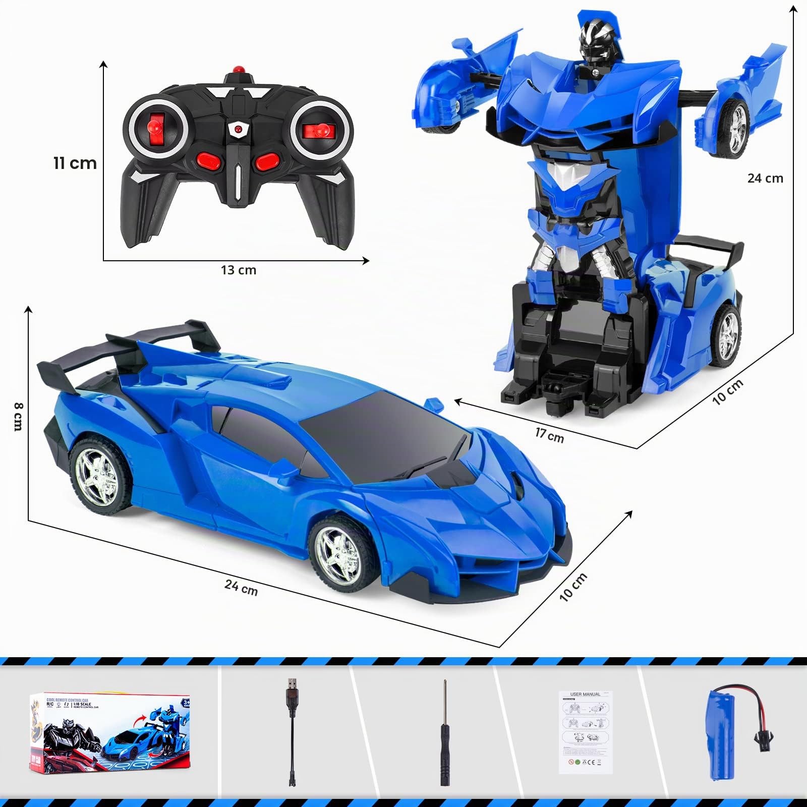 Thedttoy Macchina Telecomandato Robot Trasformatore Giocattolo per Bambini 3 Anni+, 2.4GHz Telecomando Trasformazione Auto Radiocomandata Robot da Corsa RC Auto Giocattolo per Ragazzi Ragazze (Blu)