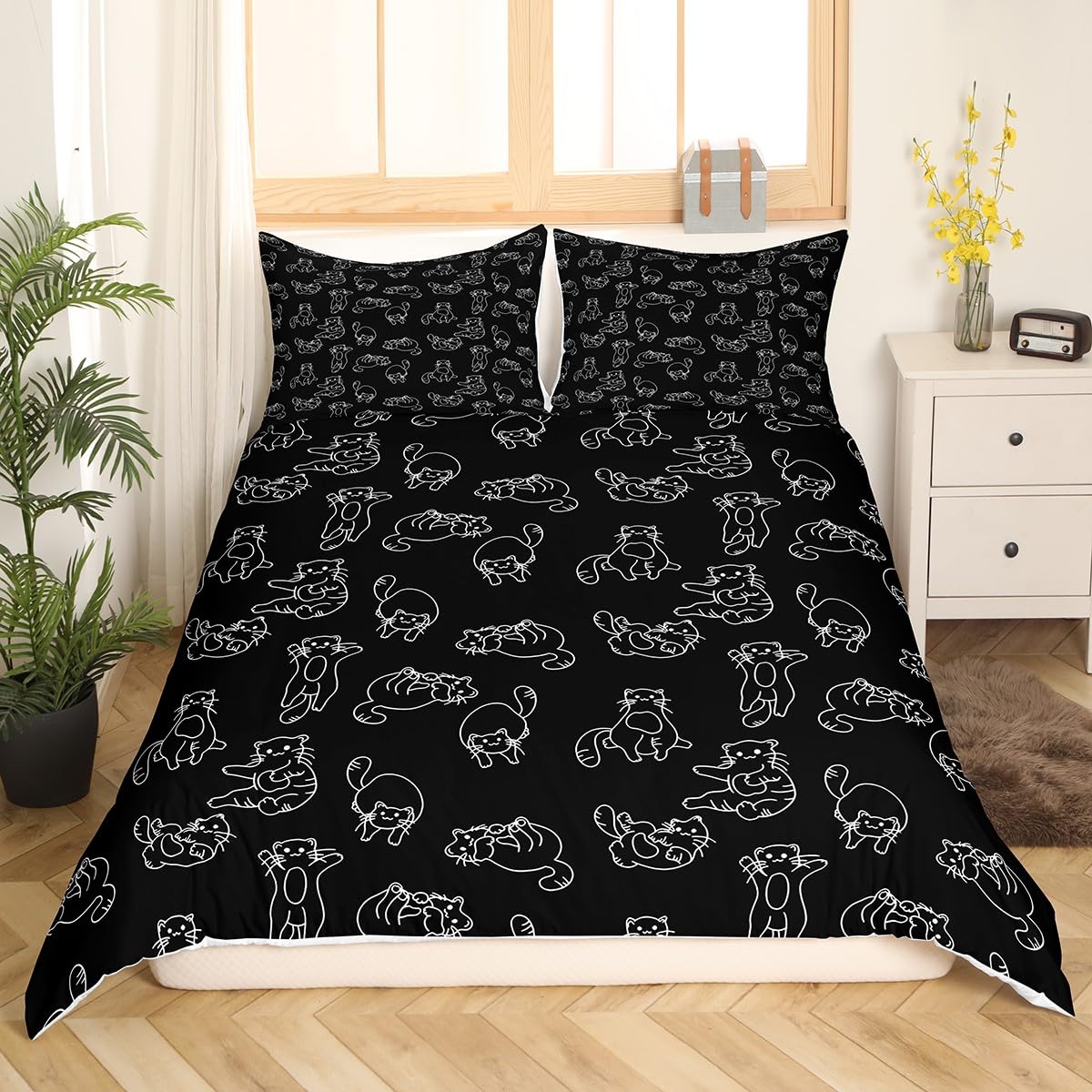 Feelyou Cartoon Cat Duvet Cover Set Kids Boys Queen