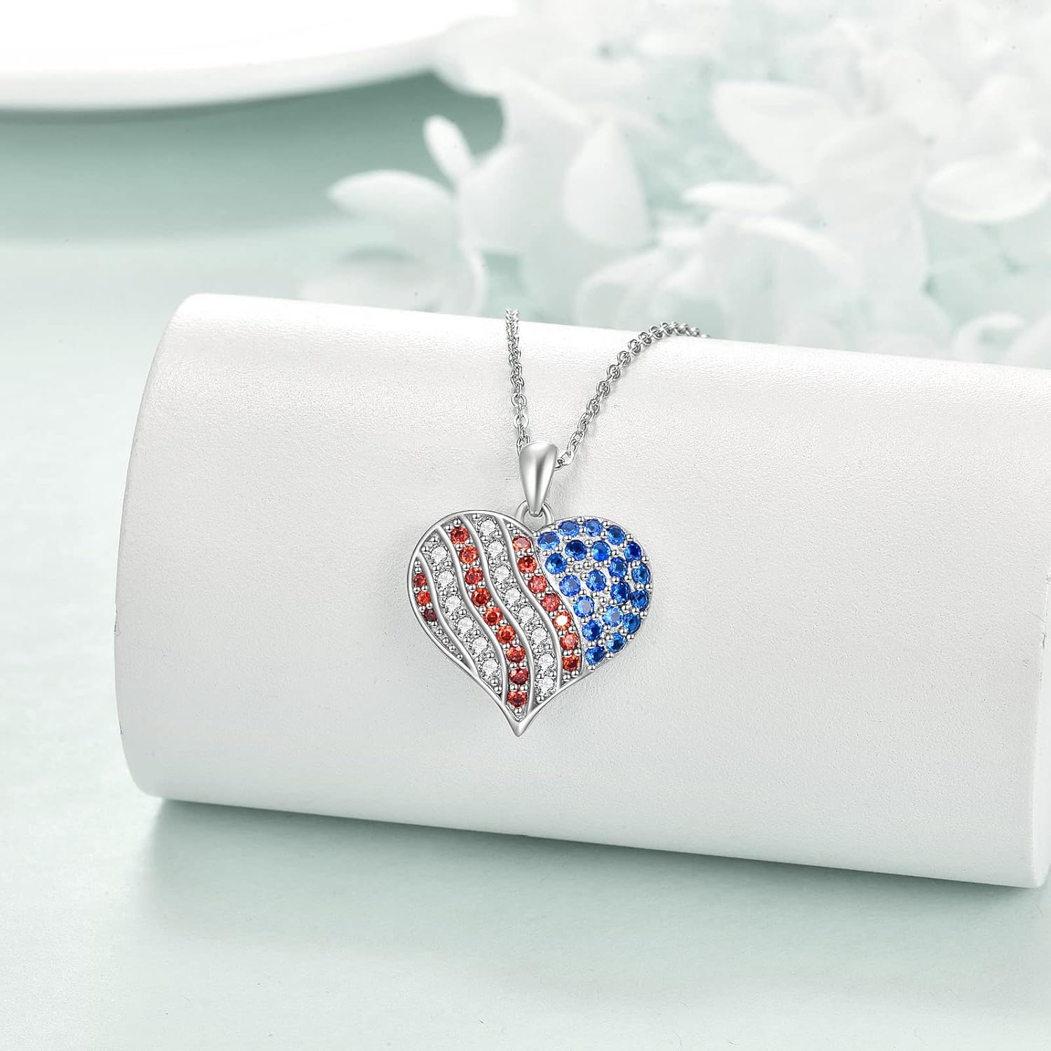 YFN American Flag Necklace 925 Sterling Silver American Flag Heart Pendant Independence Day Jewelry Gift for Women - Image 4
