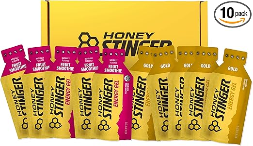 Honey Stinger Energy Gel Variety Pack | 5 Packs Each of Gold and Organic Fruit Smoothie | Gluten Free & Caffeine Free | For All Exercises | Sports Nutrition for Home & Gym, Pre and Mid Workout