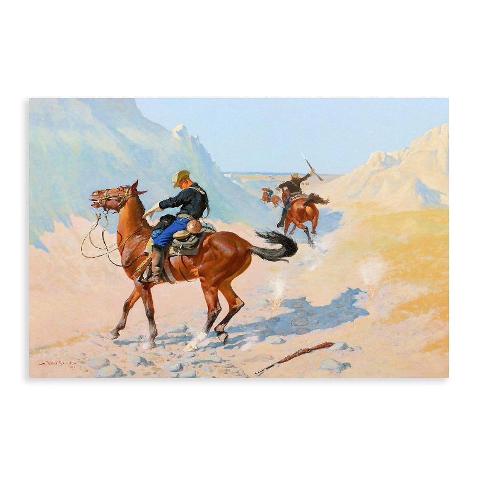 DFJyjFGJJ Frederic Remington,The Advance-Guard, Or The Military Sacrifice, The Ambush Canvas Posters Wall Art Bedroom Office Room Decor Gift 12" L X 18" W