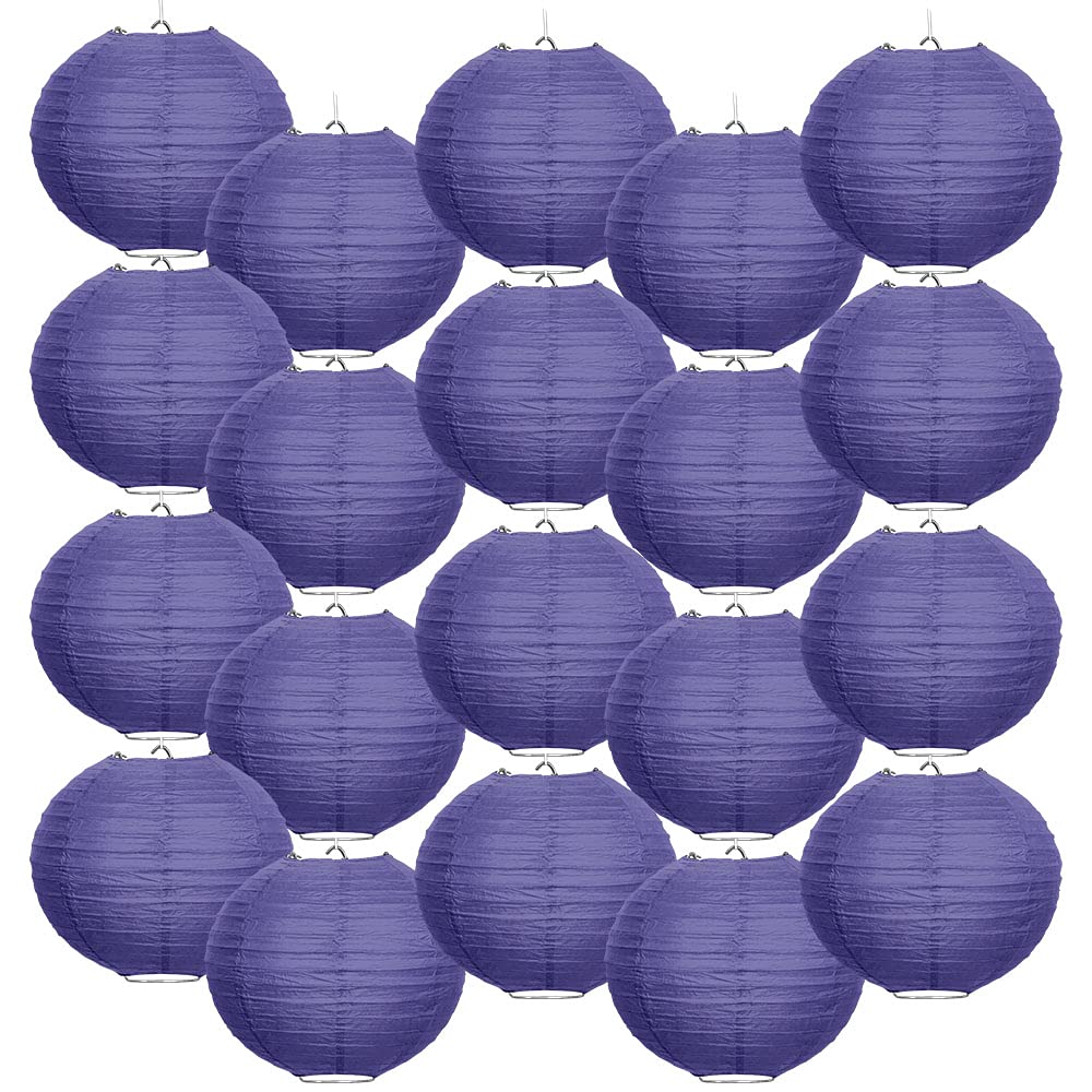 WIRESTER 20 Pack Lanterns (14 Inch) Tissue Paper Decorations for Wedding, Party, Birthday, Baby Shower - Deep Purple