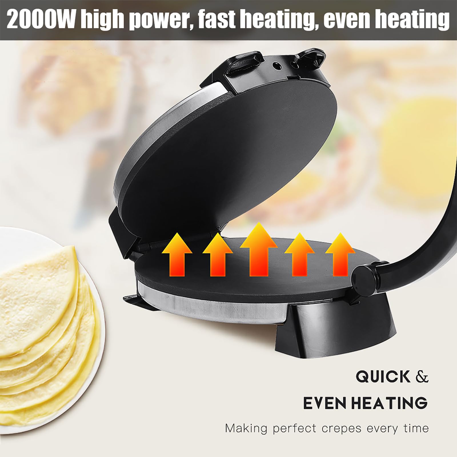 2000 W Electric Roti Maker, Tortilla Maker de 12 Pouces, Machine À Tortilla Chapati Automatique À Température Réglable, Surface Antiadhésive, Chauffage Double Face, pour Les Crêpes, Les Tacos