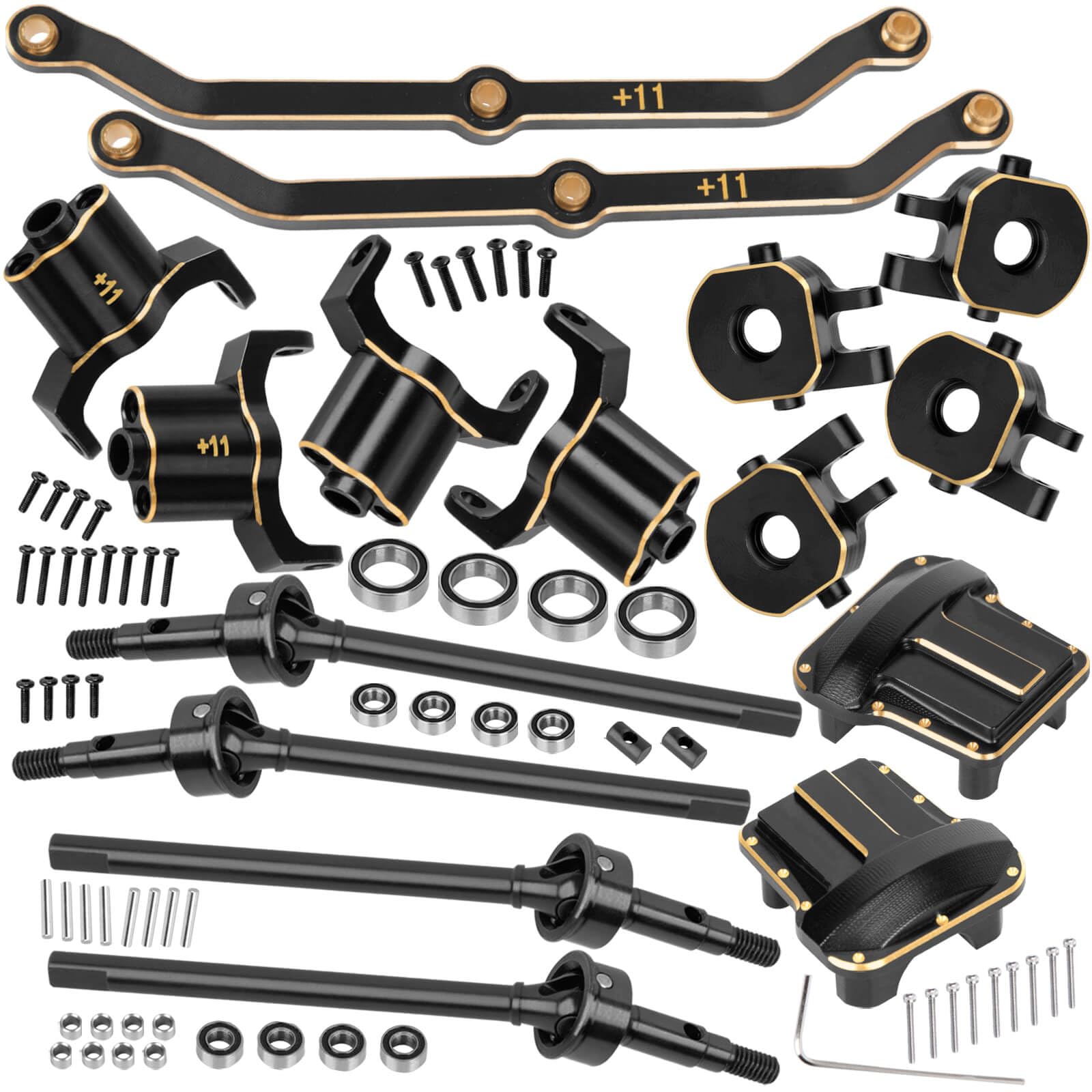 BRCatWPark RC Brass Axle widening (+11mm Wider on Each Side) Upgrades Part for 1/18 TRX4M,2 Front Axle,for 4wd w/Front & Rear Axle Covers,Front & Rear+11mm Wider on Each Side