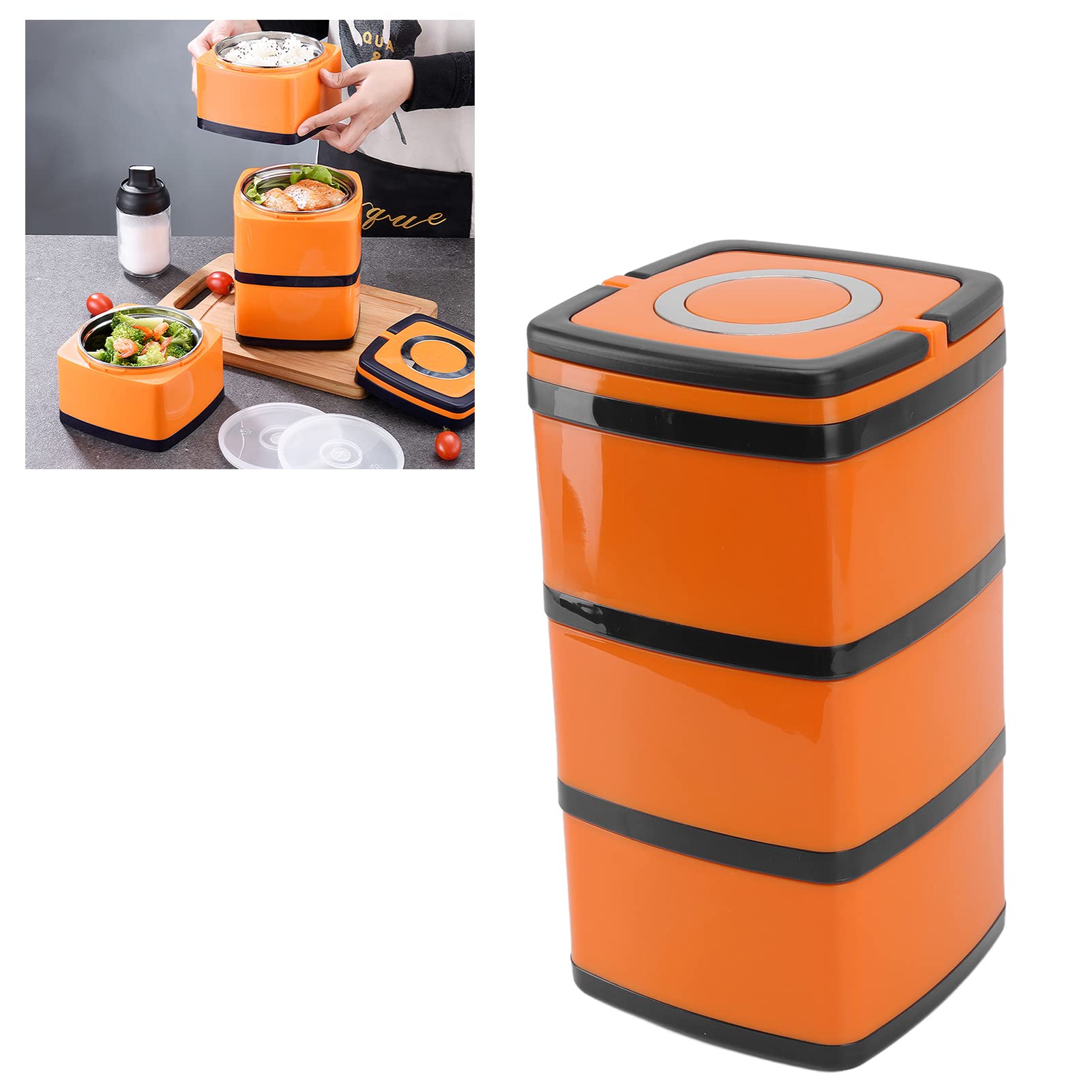 SIXRUN Box in Acciaio Inossidabile 304 Lunch Box Impilabile a Tenuta Stagna con Strati Isolati Sotto Vuoto Mantiene il Cibo Caldo da 104 a 140 Fahrenheit per Studenti Impiegati (Tre strati 2.2L)