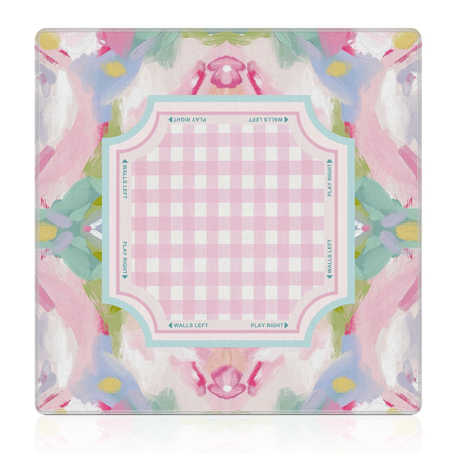 NATSUNO Pink Boho Floral Checkered Mahjong Mat (31.5″x31.5″), Abstract Watercolor Cottagecore Pastel Non-Slip Noise Reduction Mahjong Table Mat for American Mah Jong Poker Board Card Games Dominoes