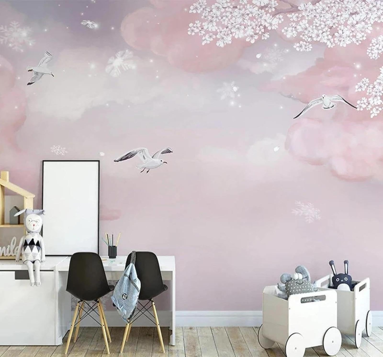 Tzxztt 250Cm×170Cm(B×H) Dreamlike Pink Clouds Romantic Cherry Blossoms Modern 3D Wallpaper Premium Textured Silk Neutral Tones Material Ideal For Living Room Bedroom-250Cm×170Cm