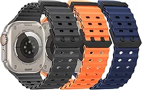 Pacote com 3 pulseiras esportivas masculinas de silicone macio compatíveis com Apple Watch Ultra, 2 de 49 mm, 46 mm, 45 mm, 44 mm e 42 mm, pulseira respirável para iWatch Ultra 2/Ultra/SE/séries