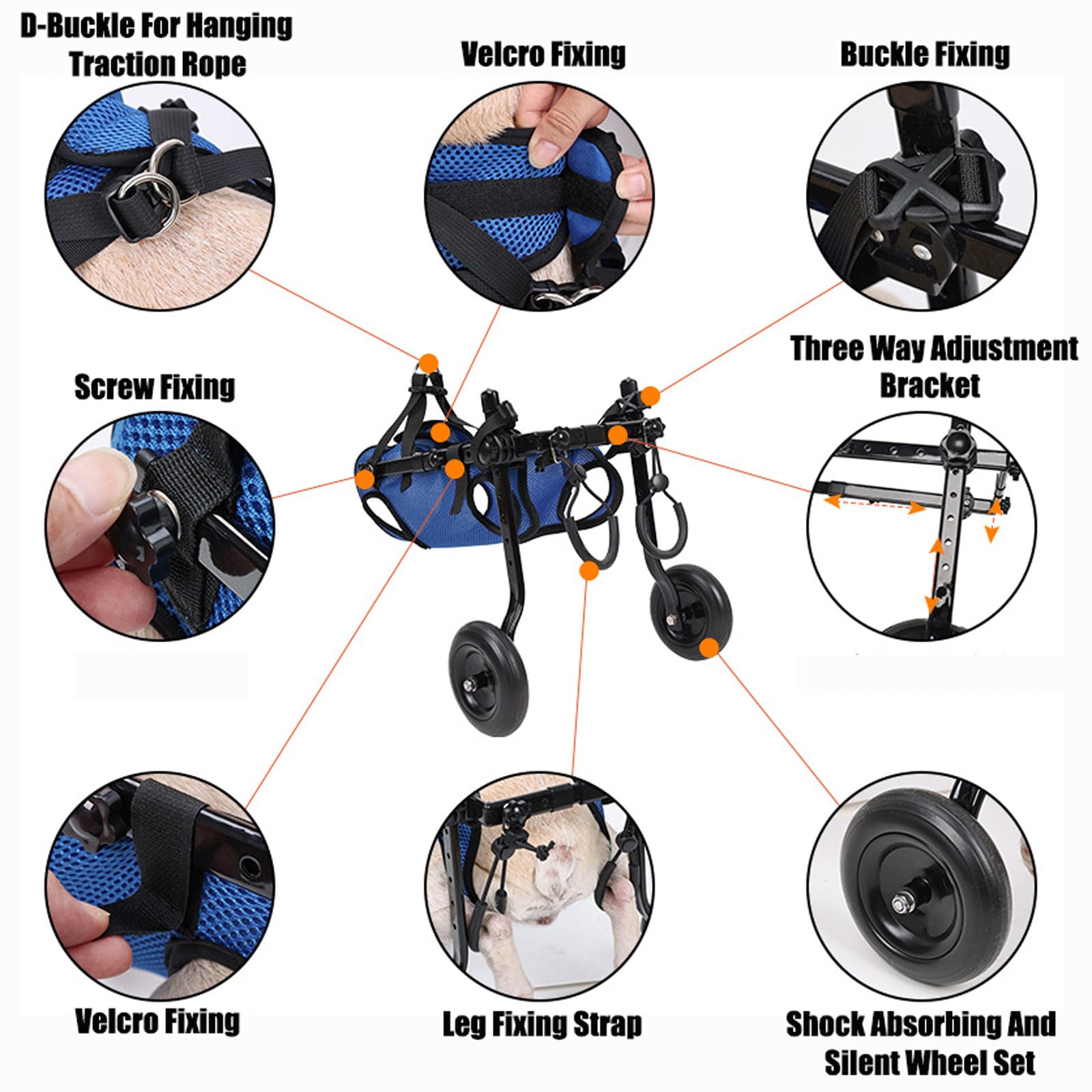 Carrello Cani Disabili Sedia a Rotelle per Cani con Supporto Completo A 2 Ruote, per Tutore per Gambe, Sedia A Rotelle per Esercizi per Animali DisabiliBlue,XS