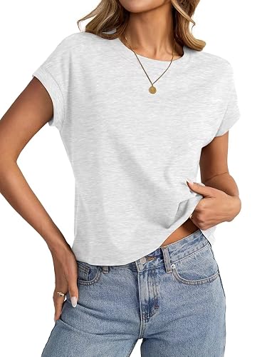 EasyGala Womens Cotton Crop Tops Loose Fit Crewneck Short Sleeve Summer Tee | 95% Cotton, Cap Sleeve, Cute, Basic, Casual, Going Out, Trendy Outfits, Fashion Clothes, Daily Wear, Work, Vacation