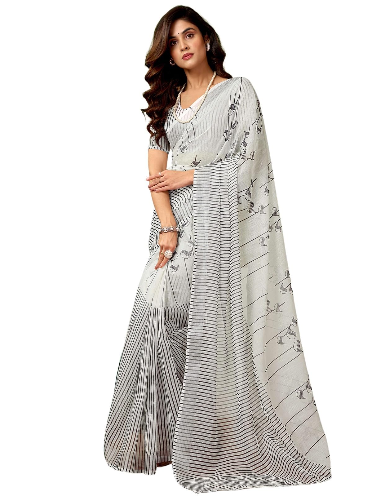 satrani Women's Linen Zari Border Printed Ready To Wear One Minute Pre Pleated Readymade Saree with Unstitched Blouse Piece-picture-26