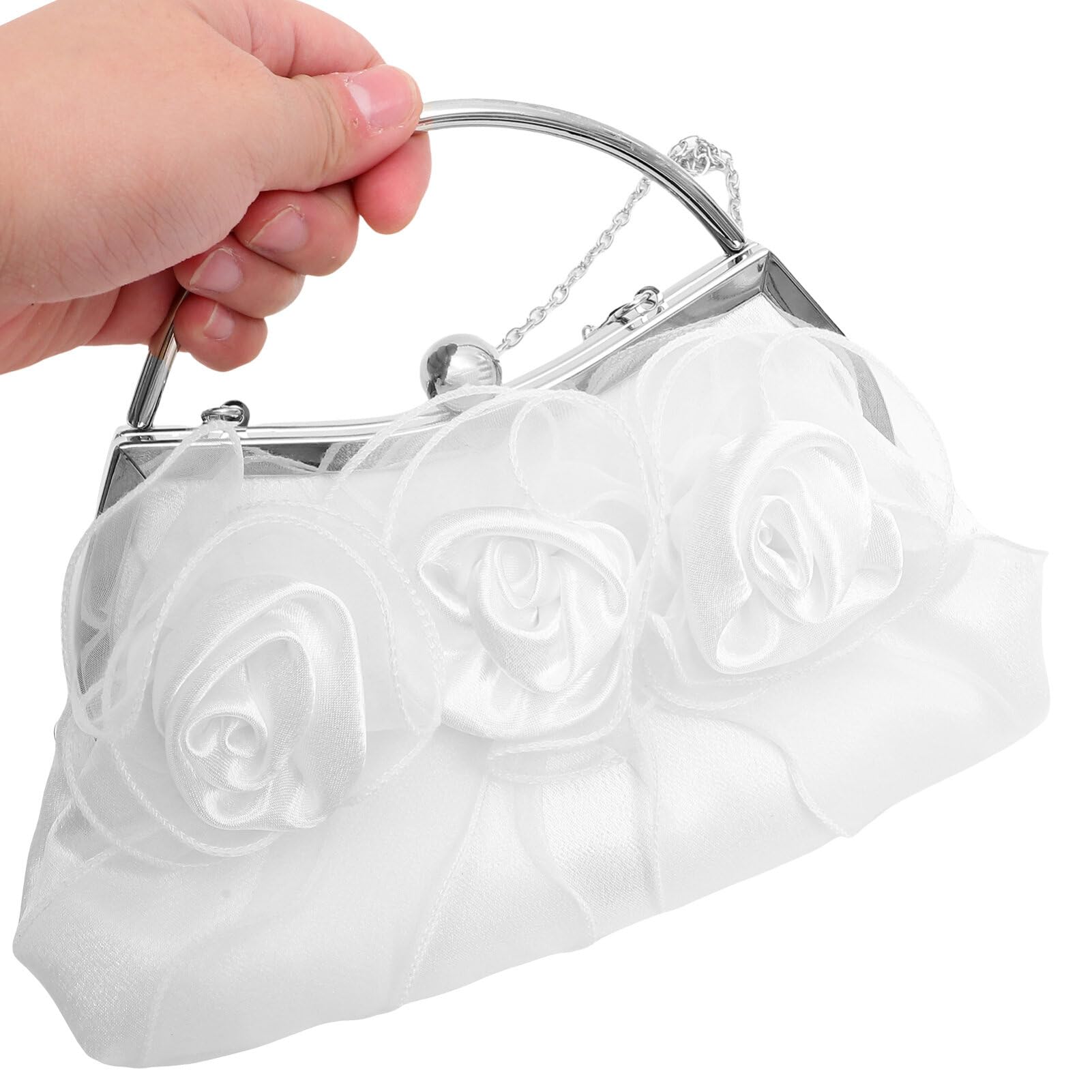 GALPADA Borsa da Sera con Motivo a Rosa in Satin e Metallo con Tracolla Rimovibile per Party Cocktail e Matrimoni Eleganti