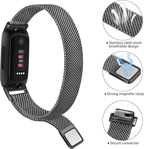 Miniatura 10 de Meliya Compatible con Fitbit Inspire 3 bandas para mujeres y hombres, correa de malla de metal de acero inoxidable ajustable, correa magnética de
