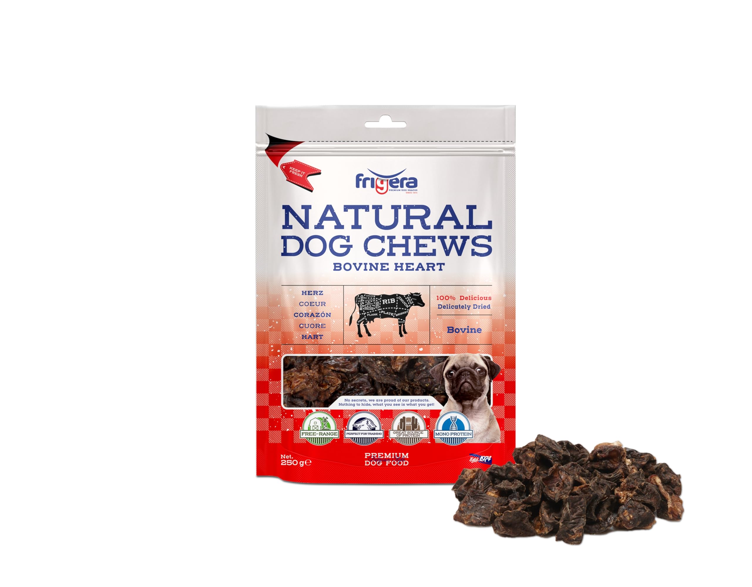 Frigera Bovine heart 250g – Natural dog snacks, Protein-rich, Gluten- and Grainfree, No additives