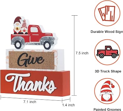 NEEDOMO Fall Decorations for Home, 3-Layered Wooden Truck Sign with Give Thanks Gnome Fall Decor, Thanksgiving Decorations for Living Room, Table, Tiered Tray, Mantel