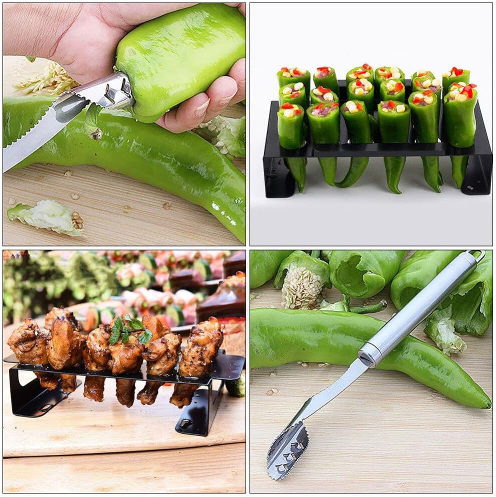 Yardwe 1set Stainless Steel Chicken Leg Rack Pepper Corer Tool Non-Stick Jalapeno Grill Holder for BBQ Versatile Grilling Accessory for Outdoor Cooking and Parties