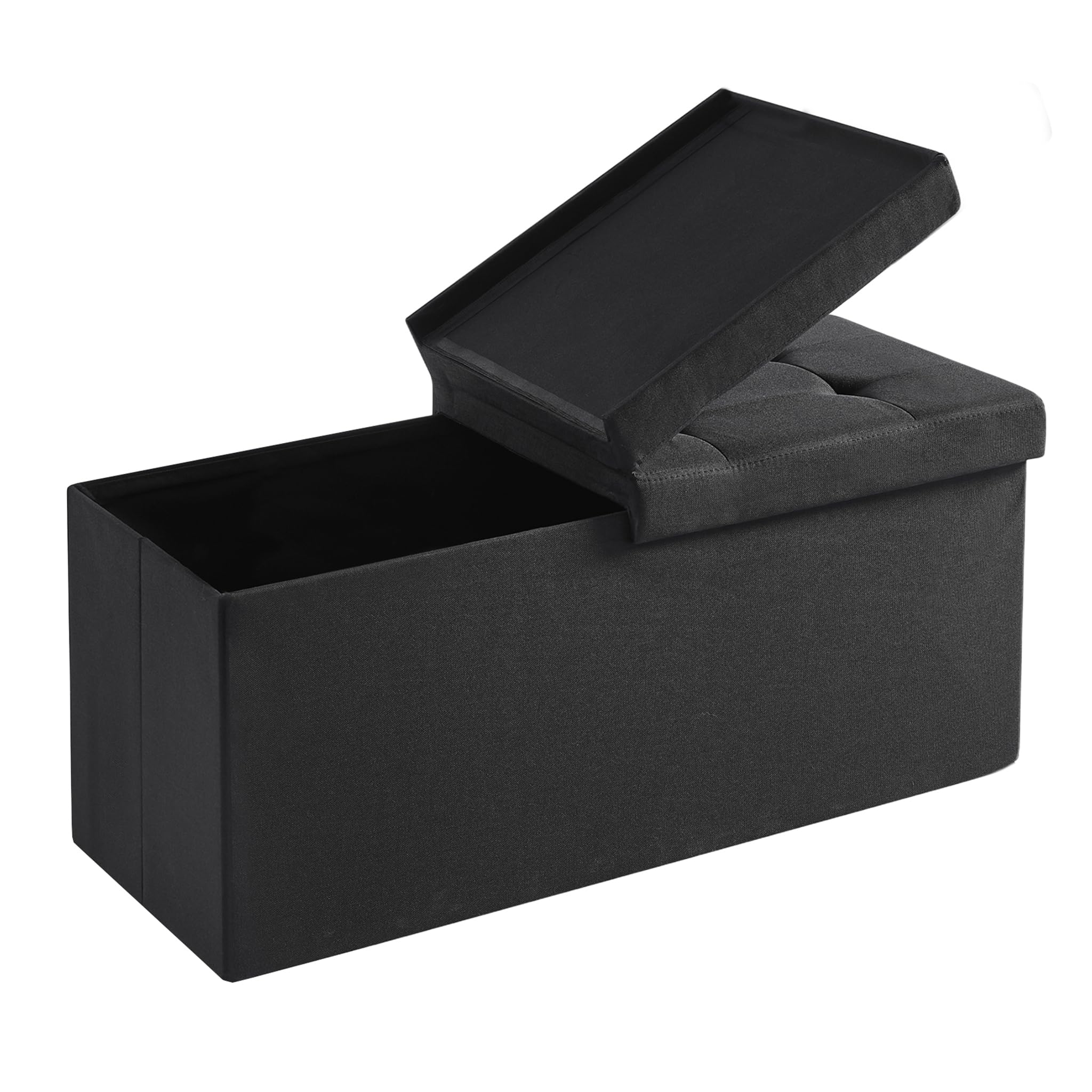 Zedelmaier Sitzbank mit Stauraum, Sitzhocker Faltbar Sitztruhe belastbar bis 300 kg, Deckel klappbar, klappbare Sitztruhe für Wohnzimmer, Flur, Schlafzimmer, 76x38x38 cm, Schwarz