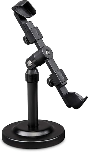 LyxPro LYXATDPM - Soporte para tableta de teléfono celular, agarre con clip para mesa o escritorio, ángulo giratorio ajustable de 360 grados que se