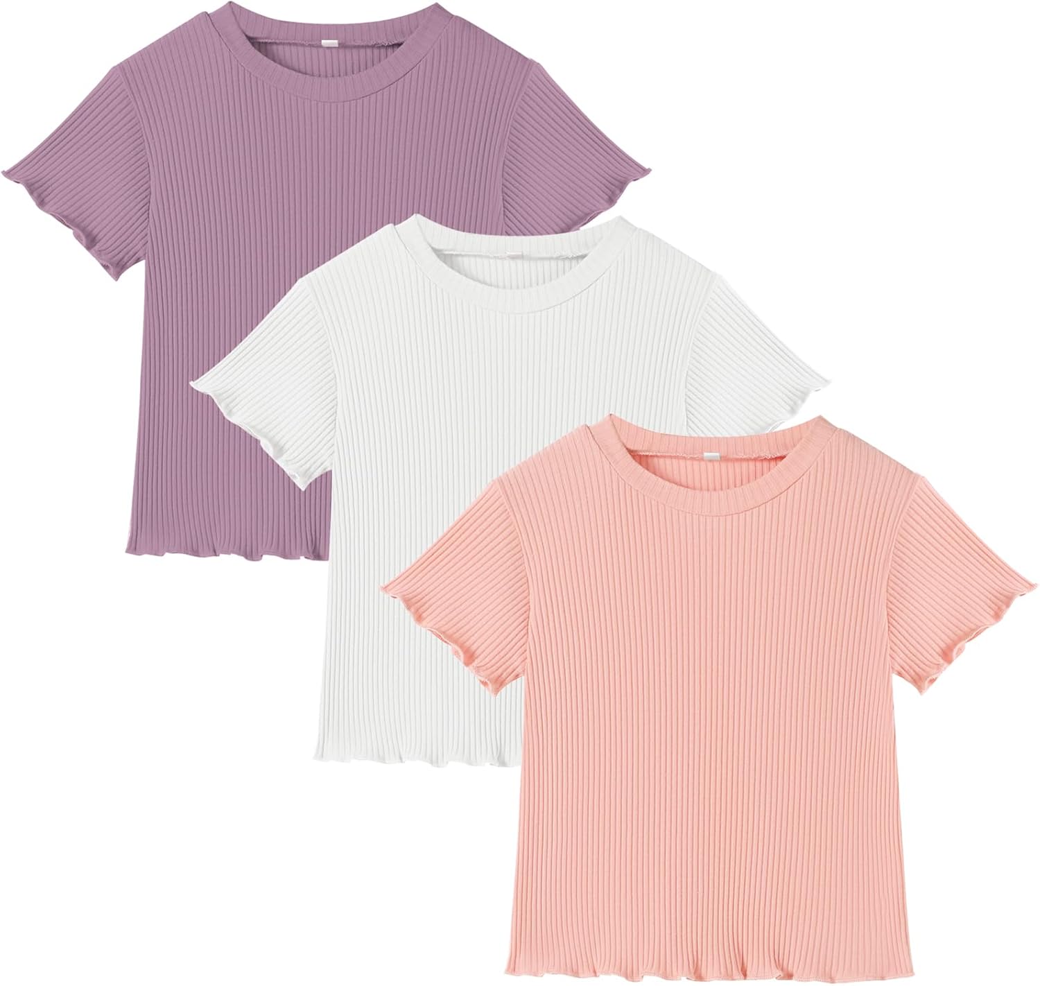 3 Pack Toddler Girl T-Shirts Ruffle Short Sleeve Baby Girls Top Basic Solid Ribbed Casual Tees for Little Girls
