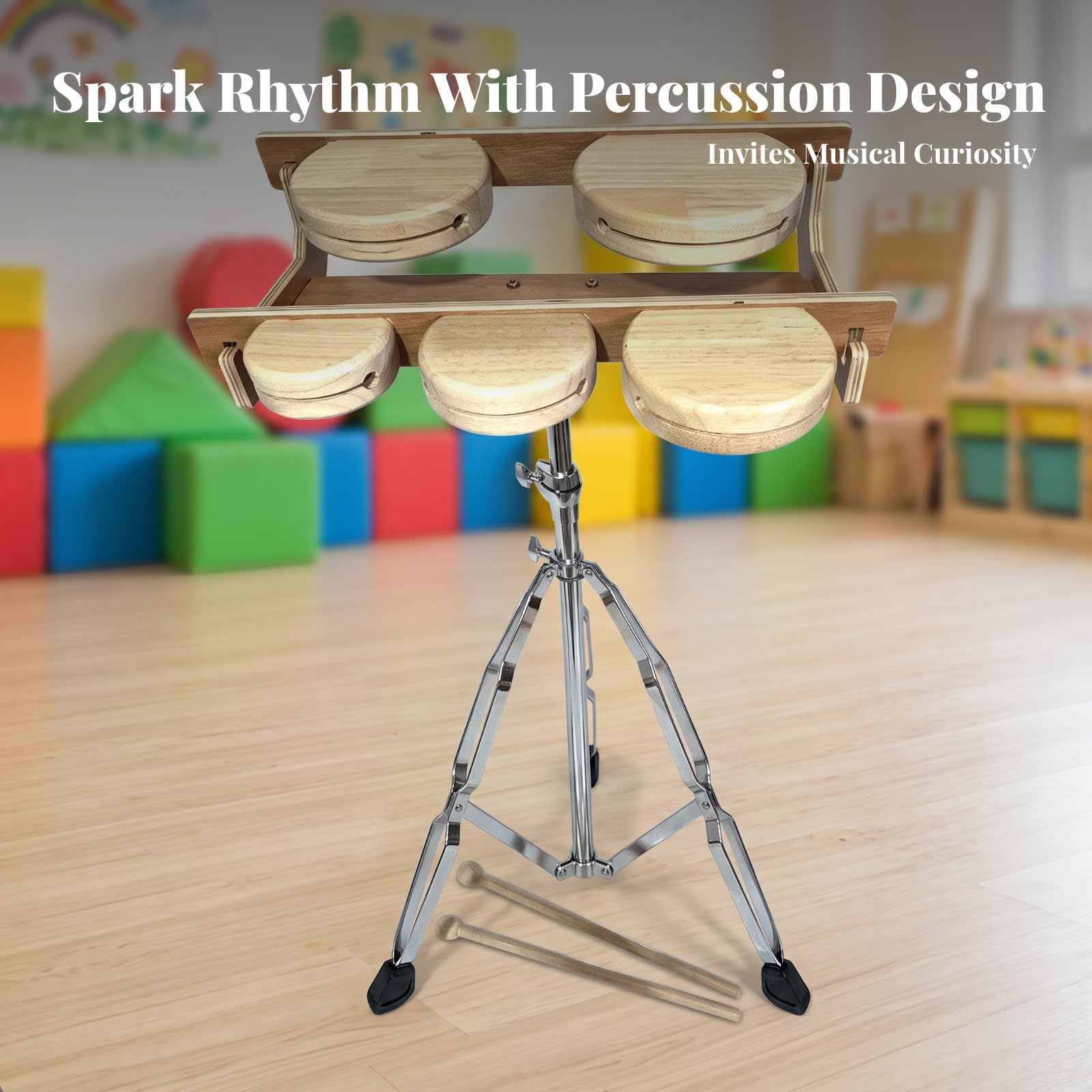 Set di Tamburi con Treppiede Educativo Leggero, Funzionale, Percussione, per Casa, Scuola infanzia, Principianti